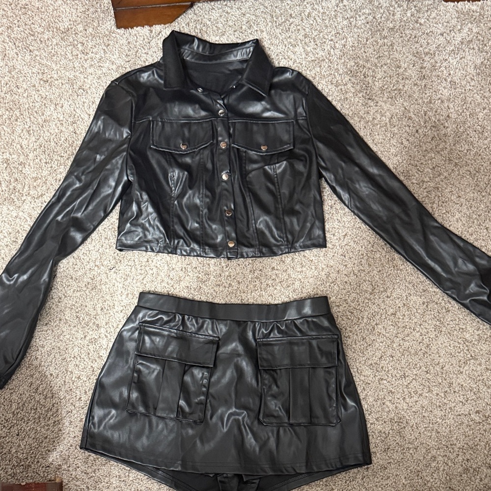 SHEIN Black Faux Leather Jumpsuit